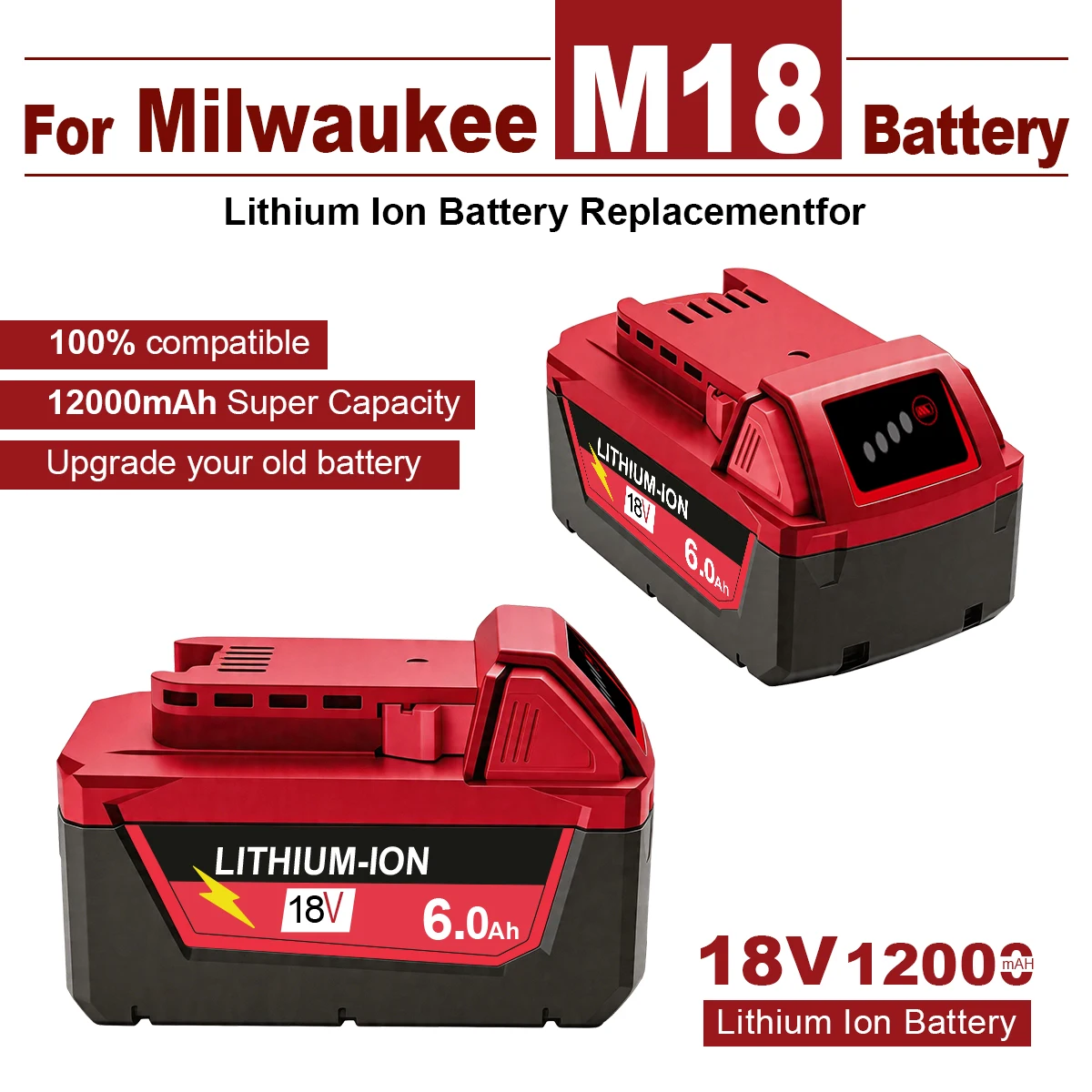 Für Milwaukee M18 6,0Ah 9,0Ah 12,0Ah 18650 Akku XC 6000mAh Ersatz für 48-11-1860 M18B5 18V Li-Ionen Akku-Werkzeug
