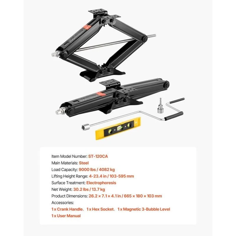 Heavy Duty Lifting Struts 4-23.4 in For Travel Trailer Camper Motorhome, Large Weight Capacity Crank Handle Leveling Tool Set 2 Pack Steel Construction High Stability Structural Support Included Socket Bubble Levels view 3