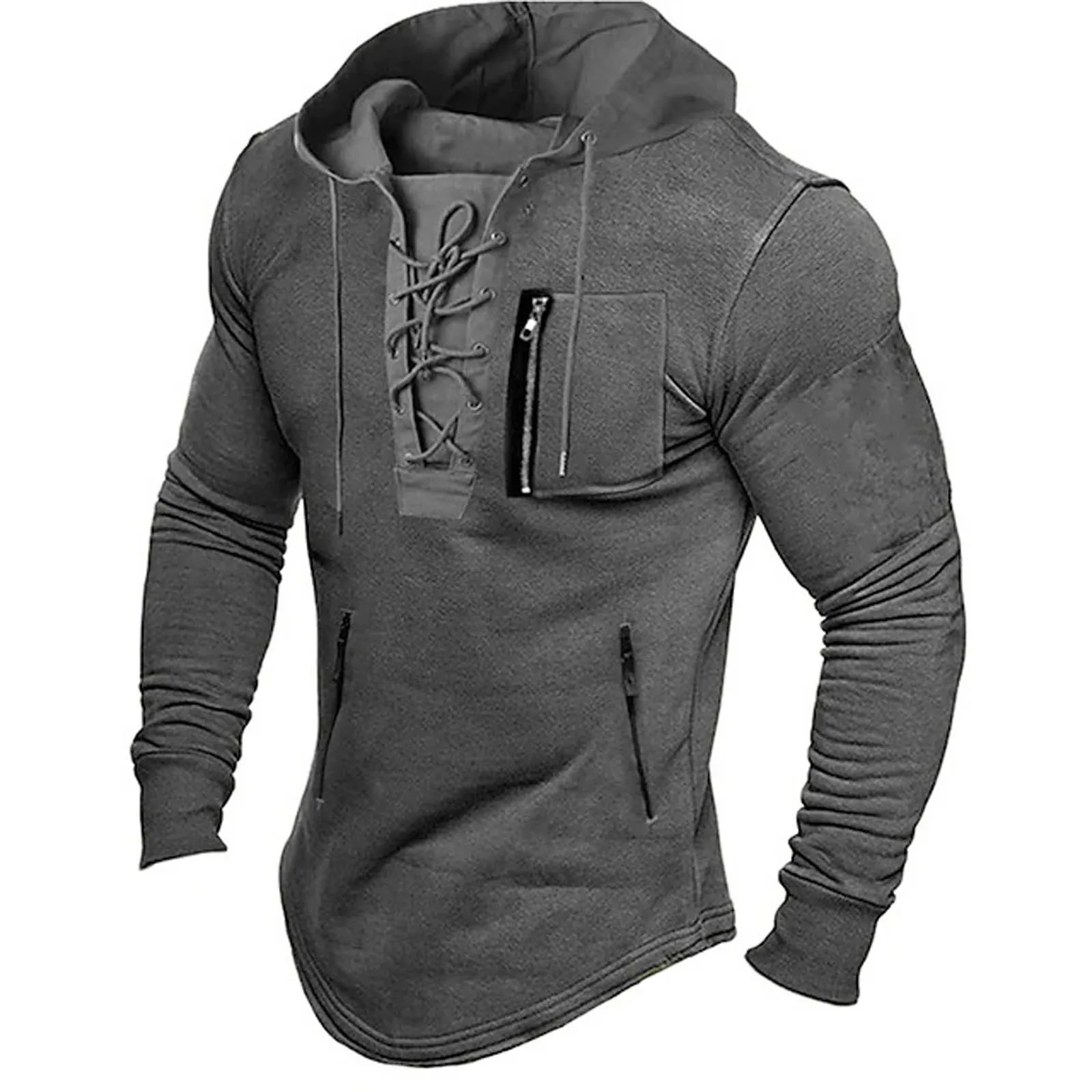 Autumn Lace Up Vintage Hoodie for Men Fashion Oversized Men‘s Clothing Casual Sweatshirt Long Sleeve Medieval Fit Pullover Tops