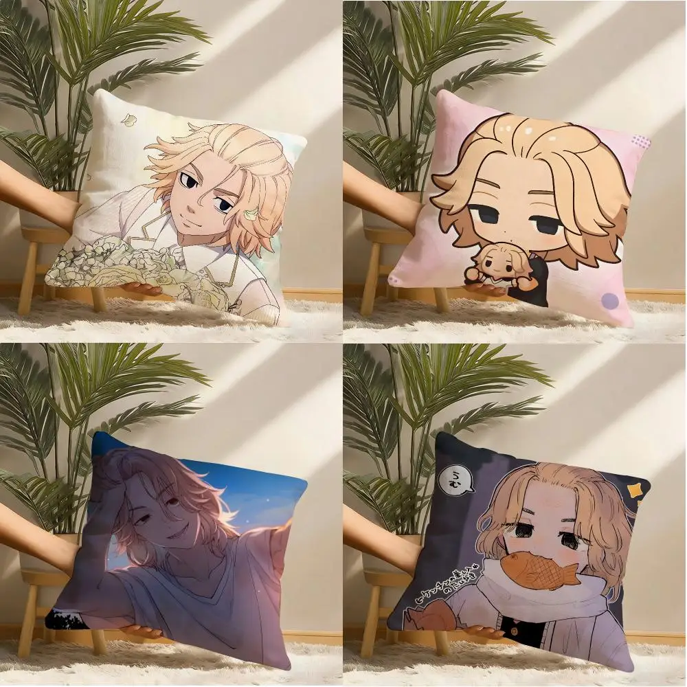 T-Tokyo R-Revengers Mikey Cushion Cover Natural Linen Organic Fabric Double-Sided Printing Breathable Perfect Gift For Decor