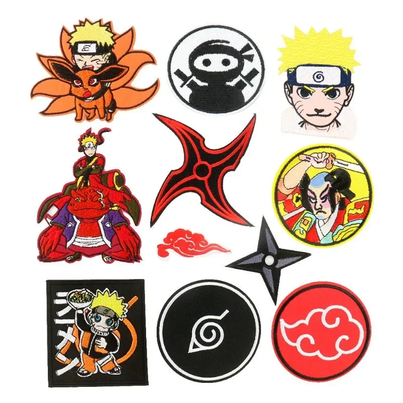 Naruto Cartoon Animatie Japanse Naruto Samurai Vuur Wolk Borduurwerk Doek Stickers Handgemaakte Diy Kleding Decoratieve Stickers