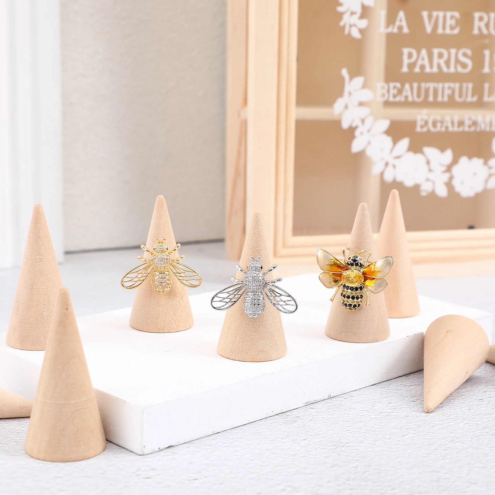 

10Pcs Unpainted Wooden Cone Craft Accessories 2.5x5.3cm DIY Ring Holder Display Jewelry Organizer Craft DIY Cone