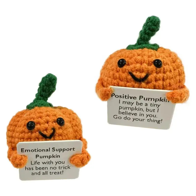 Positive Crochet Pumpkin Tiny Pumpkin Emotional Support Crochet Decor 8Cm/3.15Inch Cute Crochet Doll With Positive Card