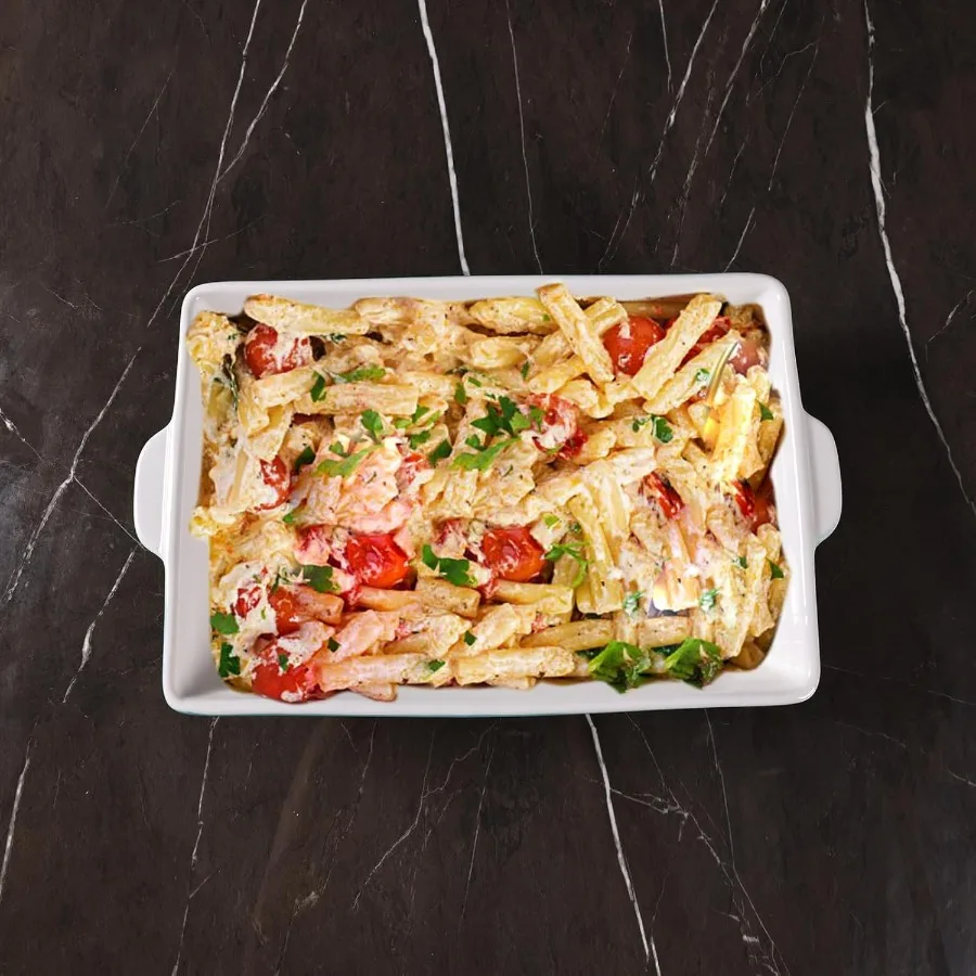 Plat de cuisson en céramique avec poignées, poêle à lasagne, ustensiles de cuisson de service profonds et grands pour la cuisson. Coffre-fort pour congélateur (blanc)