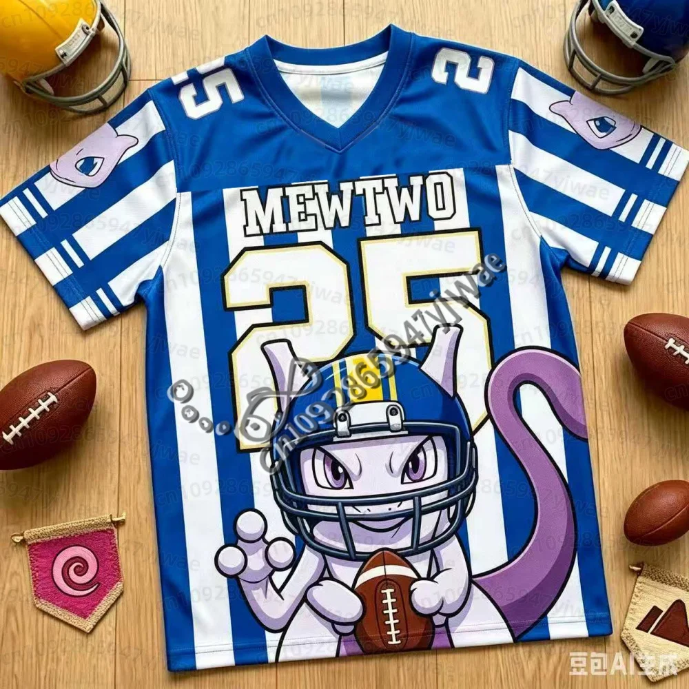 26 Sommer Herren Damen Kinder Cartoon Mewtwo Bulbasaur Fußballtrikot Y2k Streifendruck Familien-Partnerlook T-Shirt Strand-T-Shirt – Detail 13