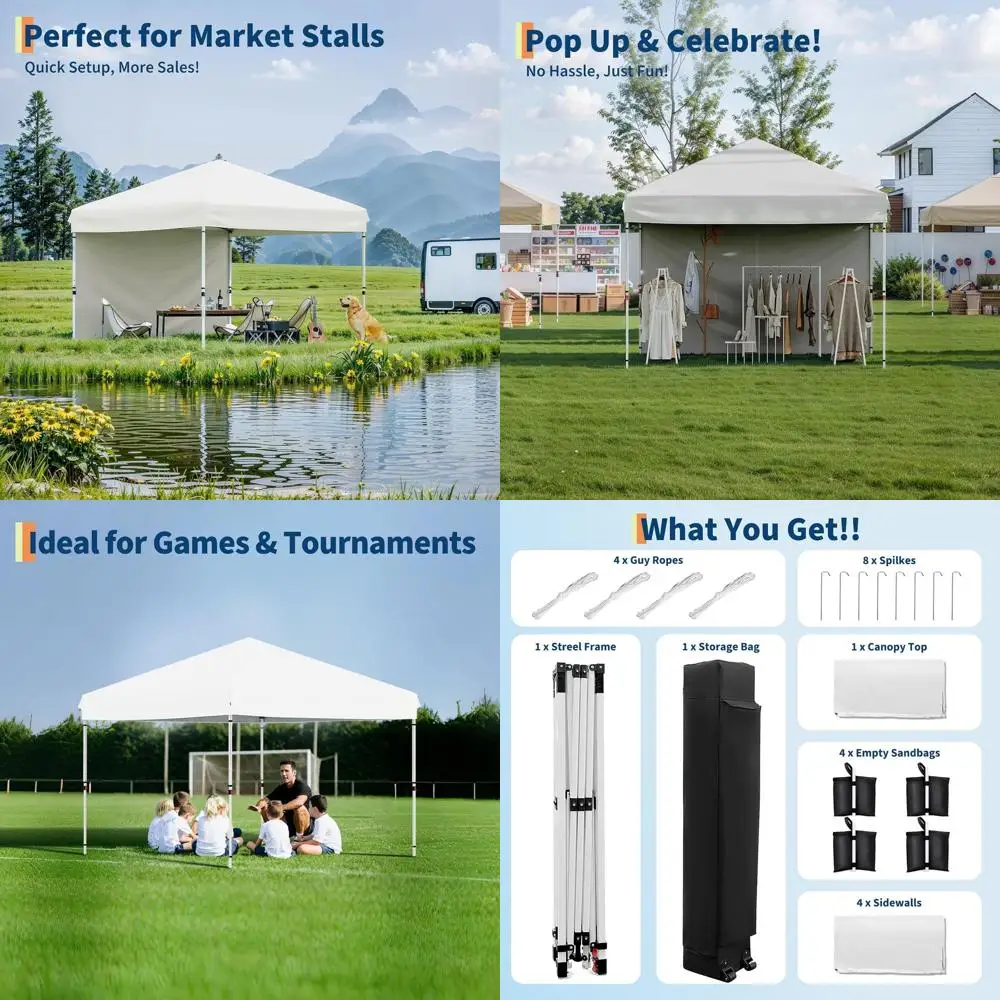 

10x10ft Outdoor Canopy Tent with 4 Sides, Portable Shelter for Events (White)