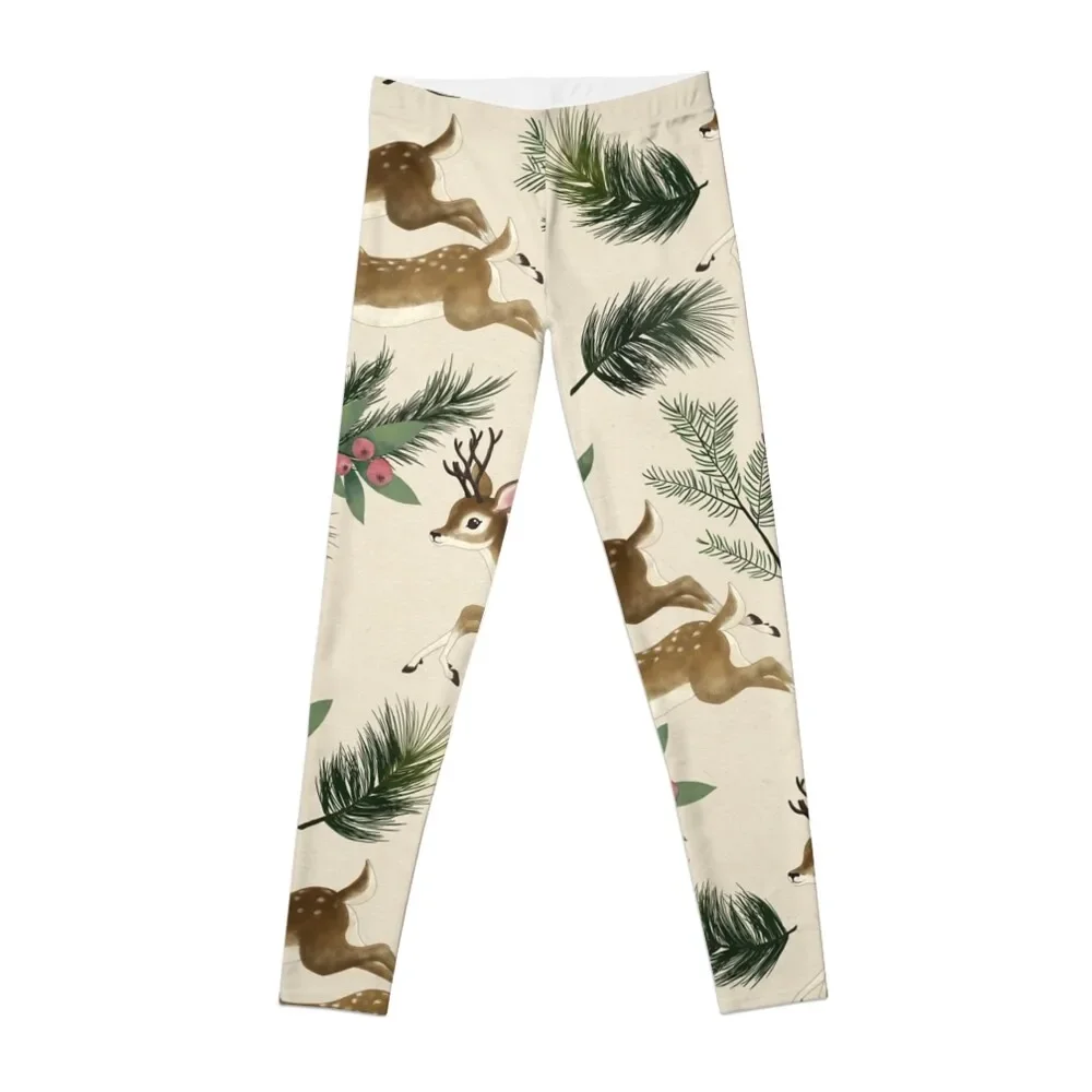 

winter deer // repeat pattern Leggings exercise clothing for Pants sport sports tennis for workout shorts Womens Leggings