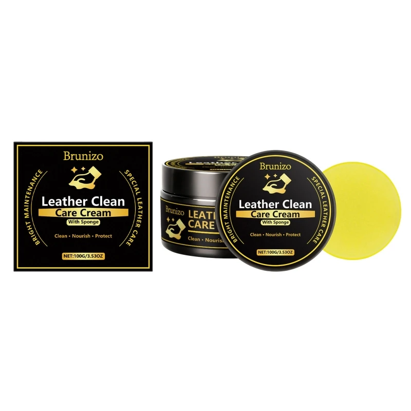 Automotive Leather Cleaning Cream, Jar Packed Paste with Sponge, 100 g Leather Care for Car Armrest and Trim, Routine