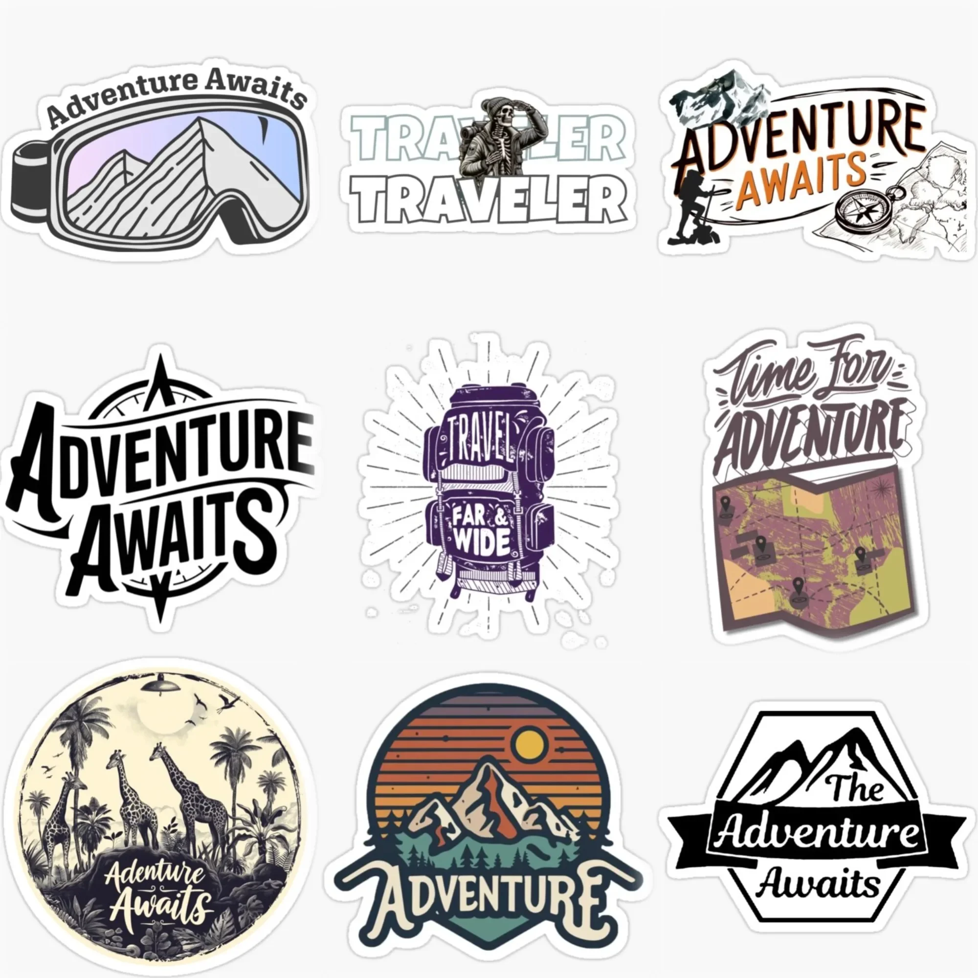 

Adventure Awaits Travel Camping Mountain PVC Car Stickers for Van Truck Bicycle Motorcycle Helmet Window Decal Accessories