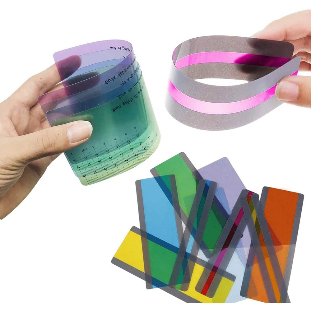 SR-17 حزمة شرائط دليل القراءة تراكب ملون تسليط الضوء على الإشارات المرجعية A4 مساطر تتبع القراءة للأطفال وعسر القراءة