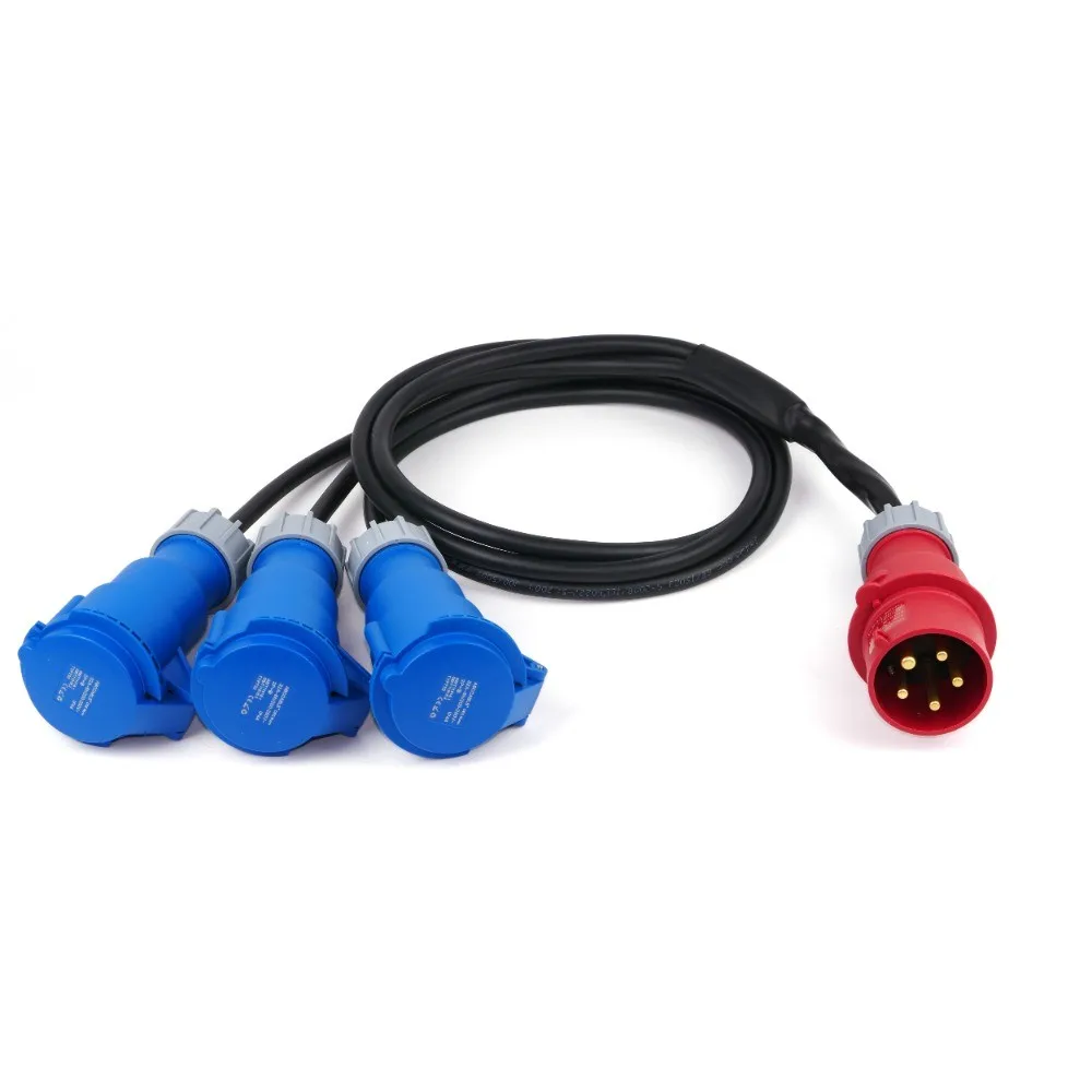 Extension Cable 63A 5Pin Male to 3*16A Female Adaptor for Stage Power Supply