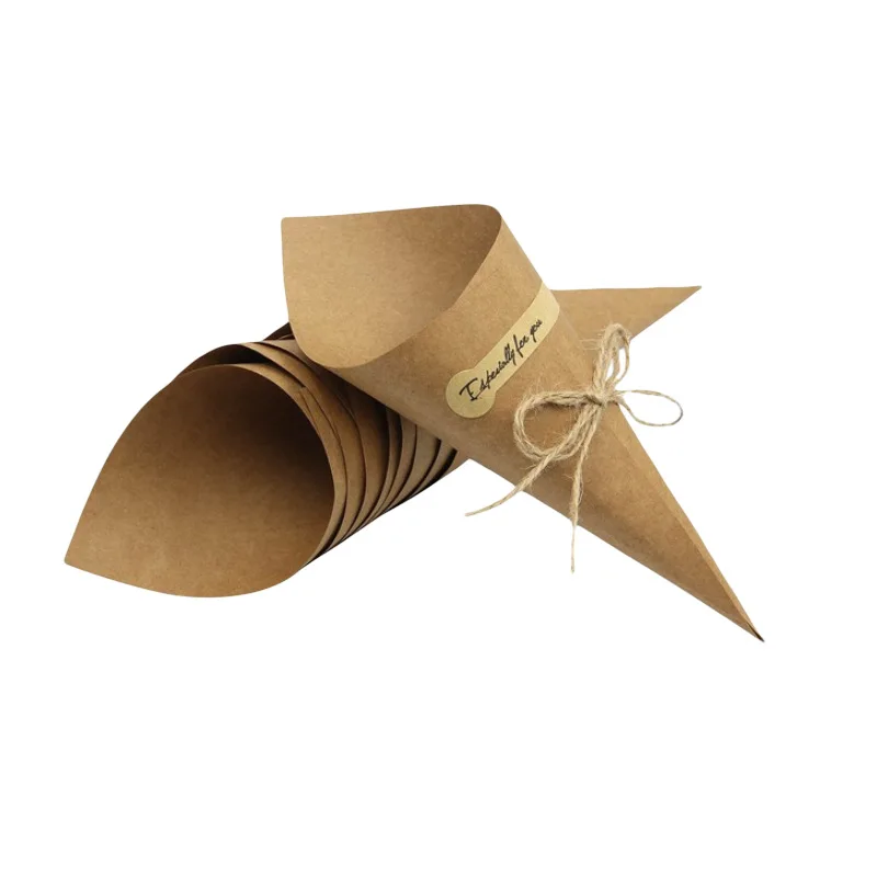 20Pcs Kraft Paper Confetti Cones Holder Stand Box Flower Tray Rustic Cones Holder Favour Boxes Wedding Birthday Party Decoration
