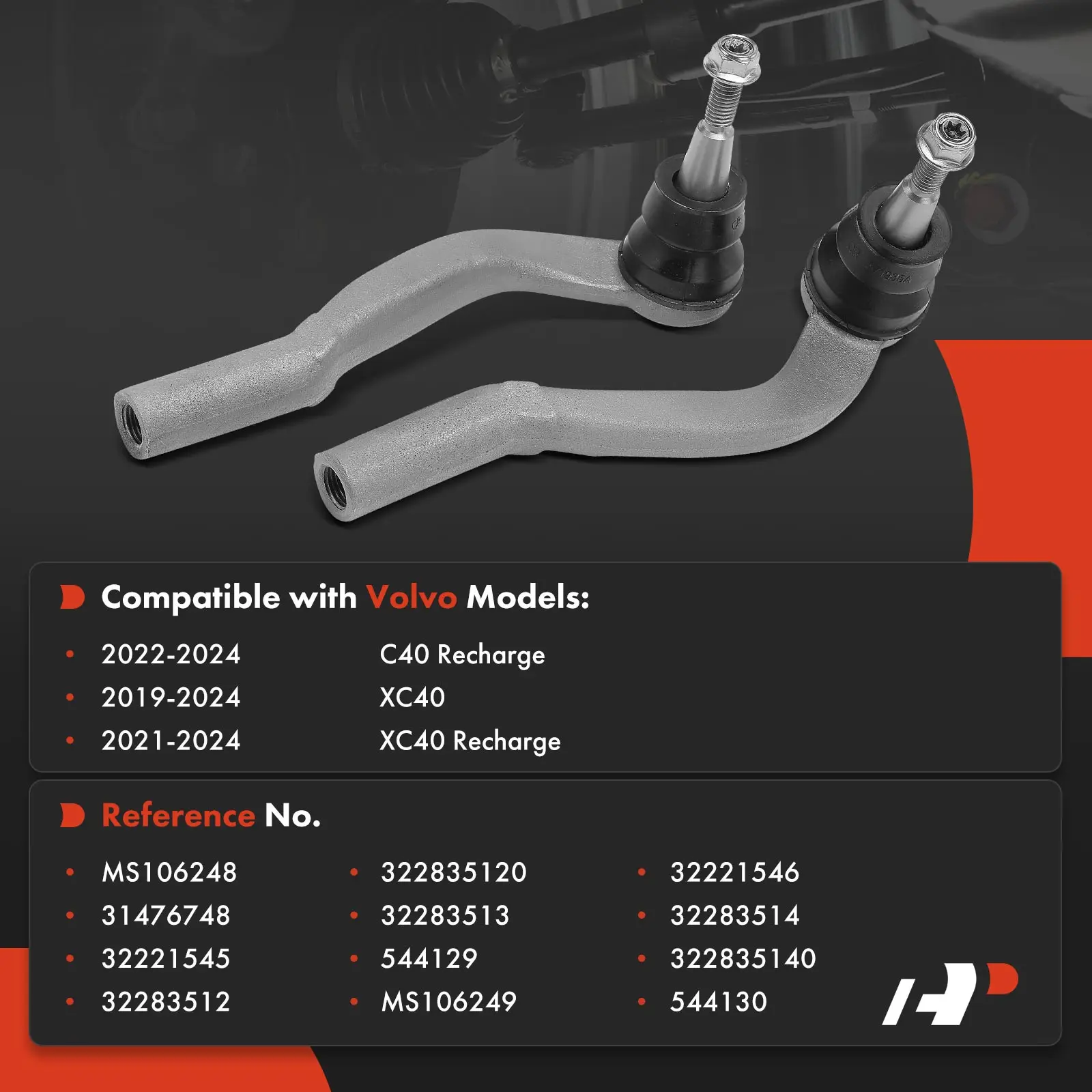 A-Premium 2x Front Outer Steering Tie Rod End for Volvo XC40 2019-2024 C40 Recharge 2022-2024 XC40 Recharge 2021-2024