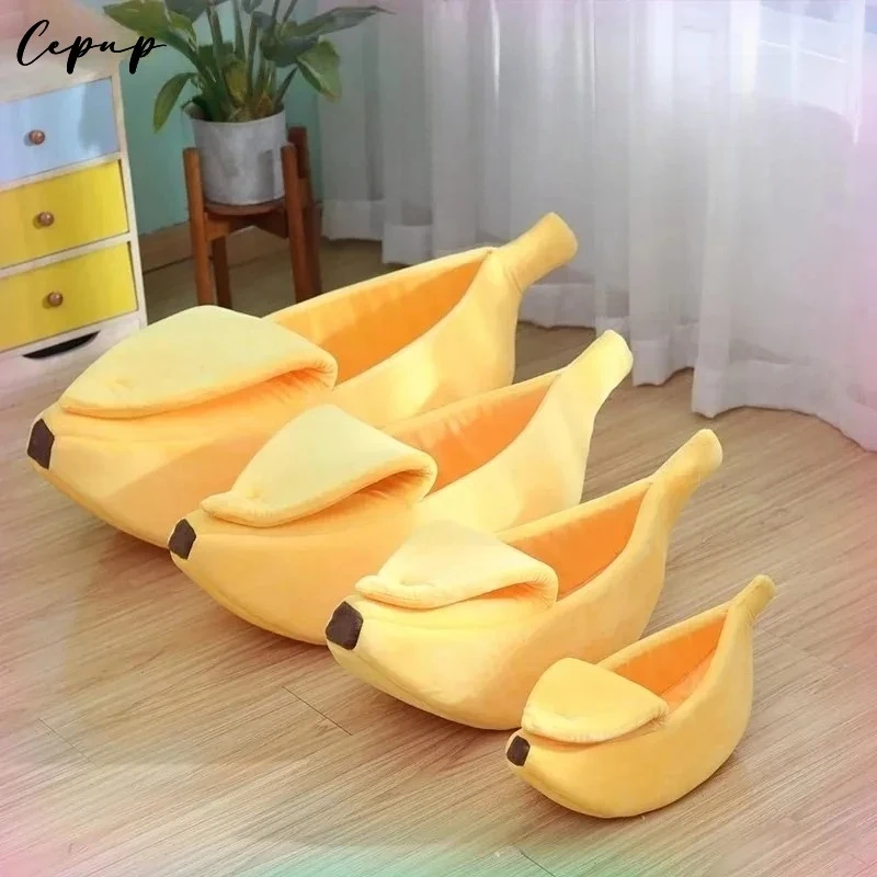 

Banana cat bed super soft house lovely banana boat semi-closed warm pet bed cat accessories dog bed banana cushions with a lid