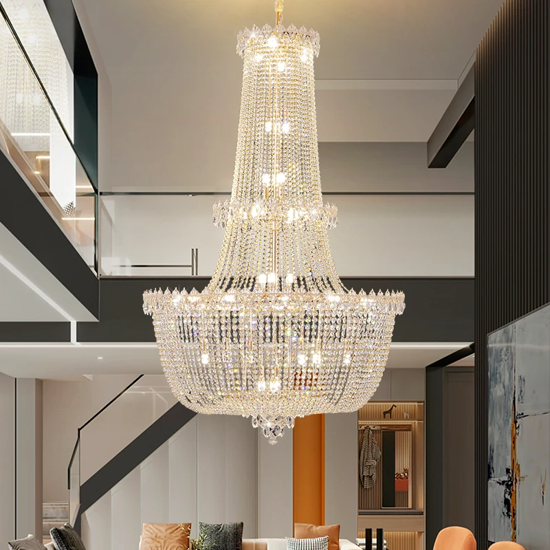 European Crystal Chandelier Living Room Hollow Hall Chandelier Luxurious And Atmospheric Duplex villa Hotel Staircase Light