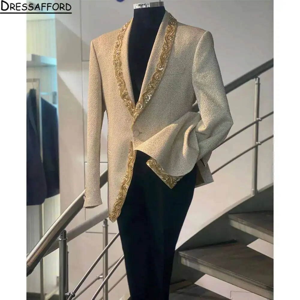 2025 Wedding Host Performance Men's Suit Dress 2-Piece Botanical Floral Pattern Blazer For Men With Pants