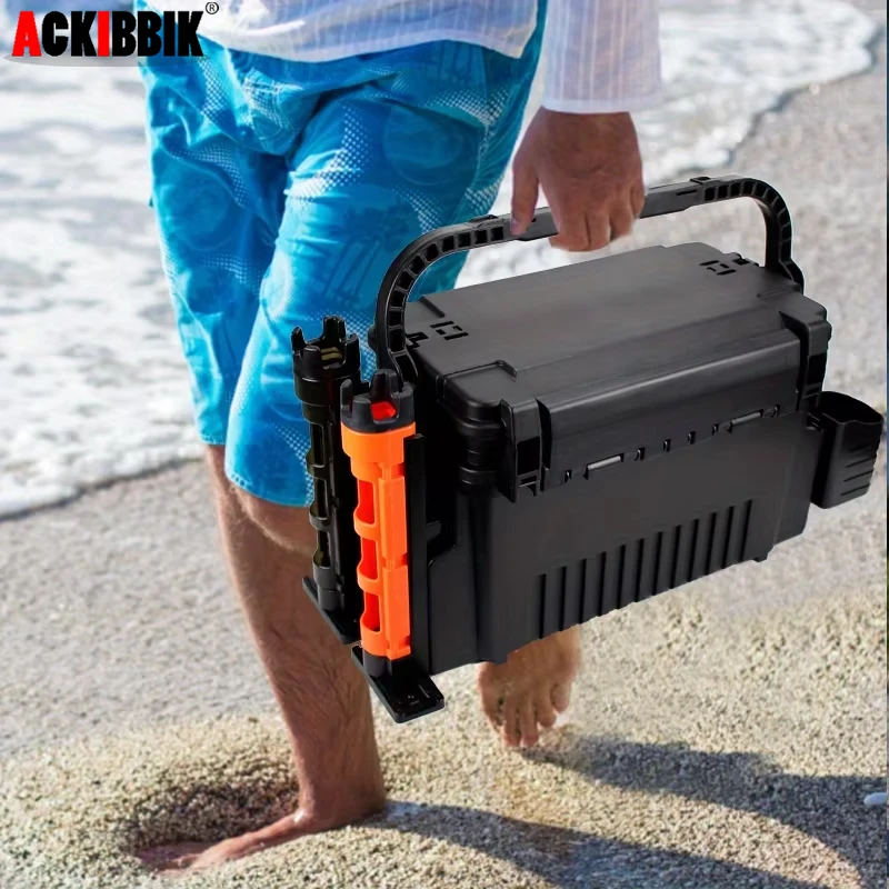 

Ackibbik 1pc Fishing Box Large 11L Fishing Bucket 2 Layer Fishing Tackle Storage with 2pcs Rod Holder and 2pcs Cup Holder