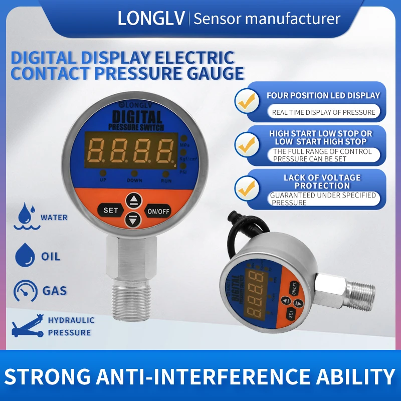 

LONGLV YL-820E axial vibration-resistant digital display electric contact pressure gauge