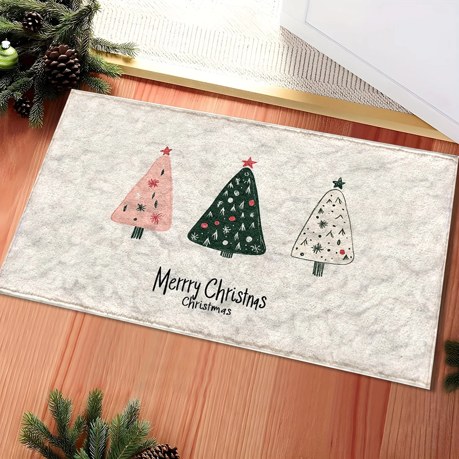 VIKAMA Christmas tree doormat carpet anti slip machine washable bedroom entrance carpet home decoration