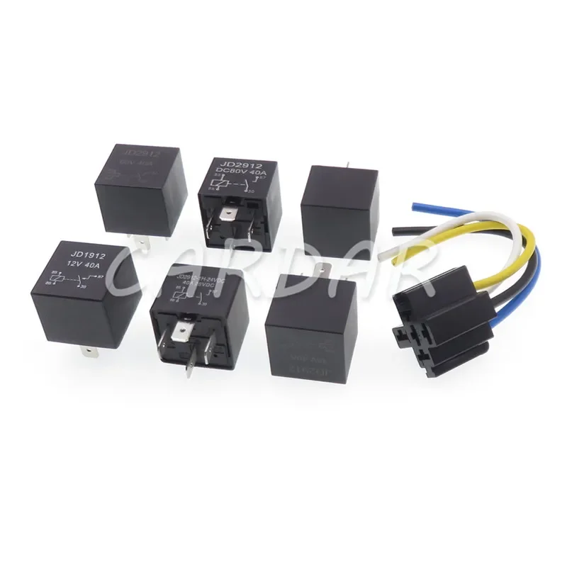 High-quality Black 12V-80V 40A 4 Pin 1NO Car Relay Automobile Relay and Socket with Wire