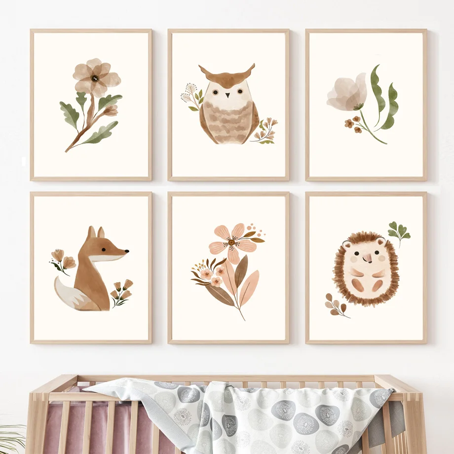 Squirrel Owl Fox Hedgehog Woodland Nursery Boho Wall Art Canvas Painting Posters And Prints Wall Pictures Baby Kids Room Decor