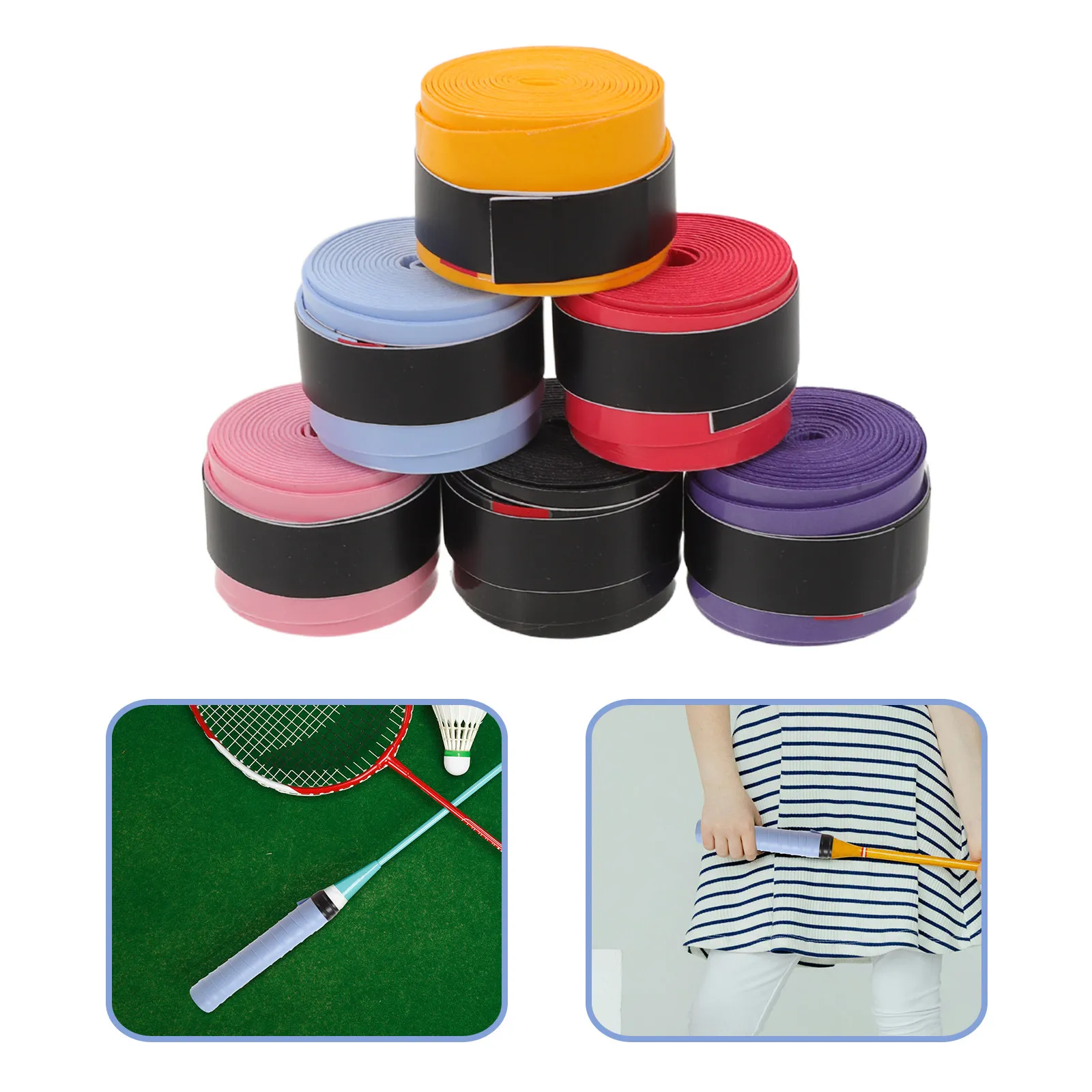 6Pairs Badminton Racket Overgrip Tape Multi-Color PU Anti Slip Sweat Absorbent Grip for Training Match Athletic Racquet Wrap