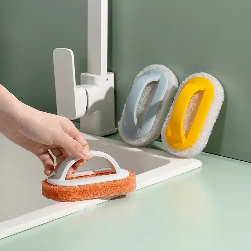 Handle Cleaning Brush Sponge Wall Glass Cleaning Sponge Shower Bathroom Kitchen Pot Dishwashing Cleaning Brush Dropship