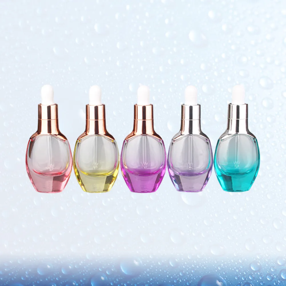 5-個-30-ミリリットルエッセンシャルオイルボトルドロッパーガラスシリコンヘッド付き透明サブパッケージング旅行用トナーマッスル用