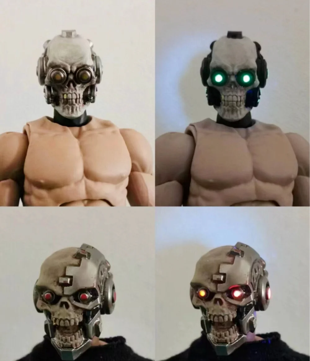 Modello in scala 1/12 con testa di teschio scolpita E1 (colore ferro profondo) per 6''mezco, vtoys,nwtoys