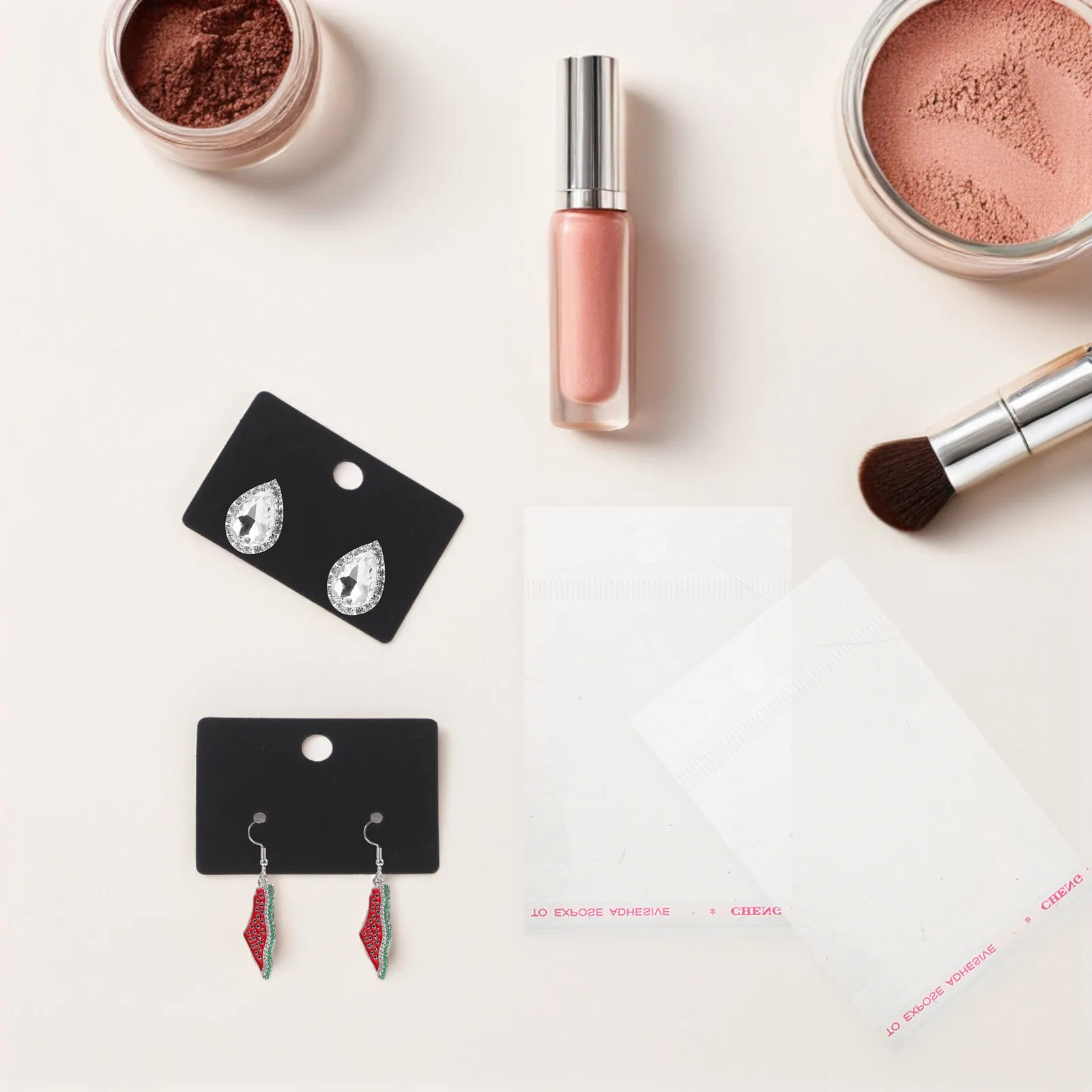 

100 set Jewelry Packaging Box Earring Display Cards 1.77X1.26" Black Cardboard Stud Holder For Selling Small Business Vendor