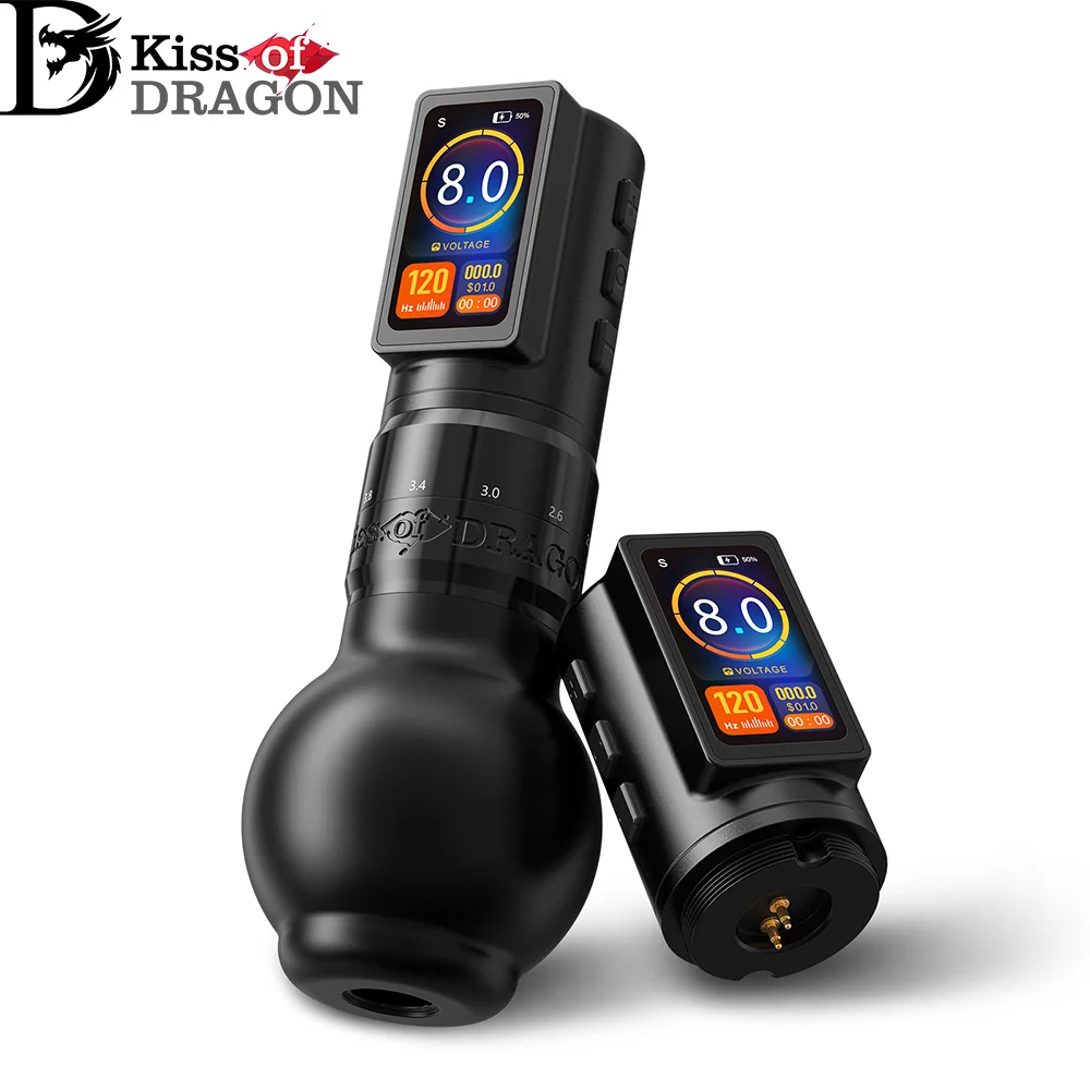 Kiss of Dragon Wireless Tattoo Machine Adjustable Stroke 2.2-4.2mm with 2000mAh Battery Capacity color LED display Tattoo Pen