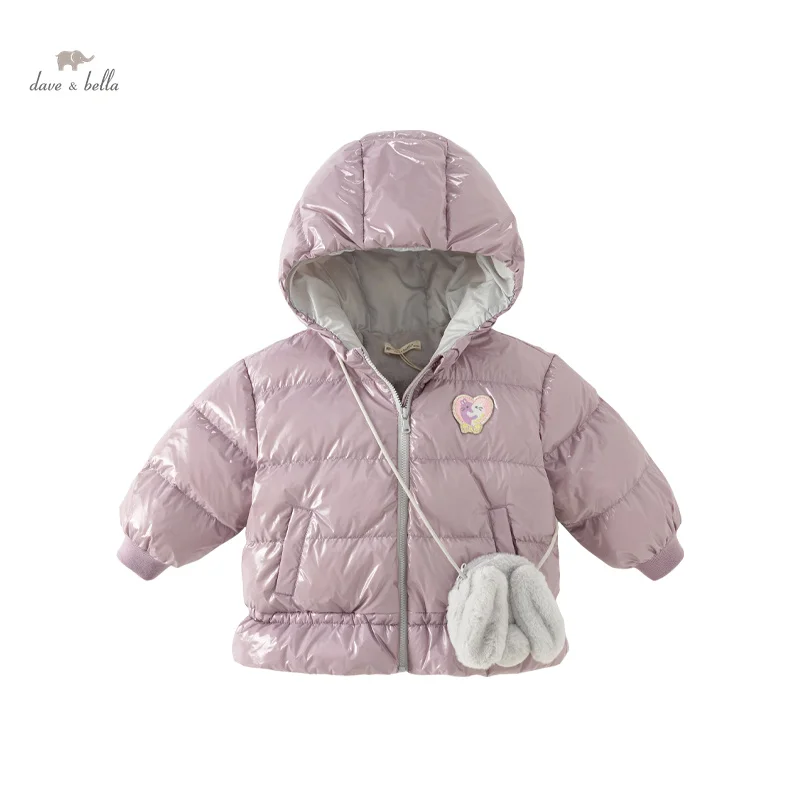 Dave Bella Children Girls Short Down Jacket 2023 Winter New Fashion Hooded Overcoat Antibacterial Noble Warm Outdoor DB4238135