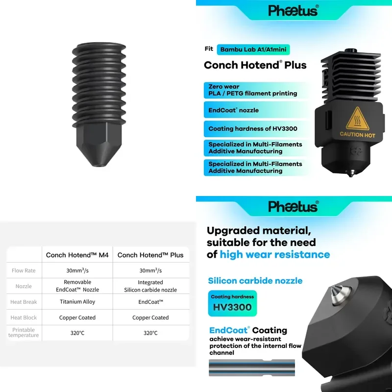 SY Phaetus Conch Hotend Plus Silicon Carbide Nozzle Endcoat Nozzle For A1 Replace Hotend Kit For Bambu A1/A1mini part H2D