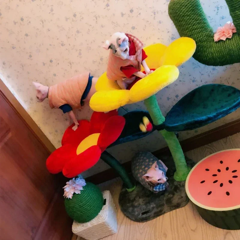 Colored flower cat climbing frame toy jumping platform grasping column sunflower climbing frame