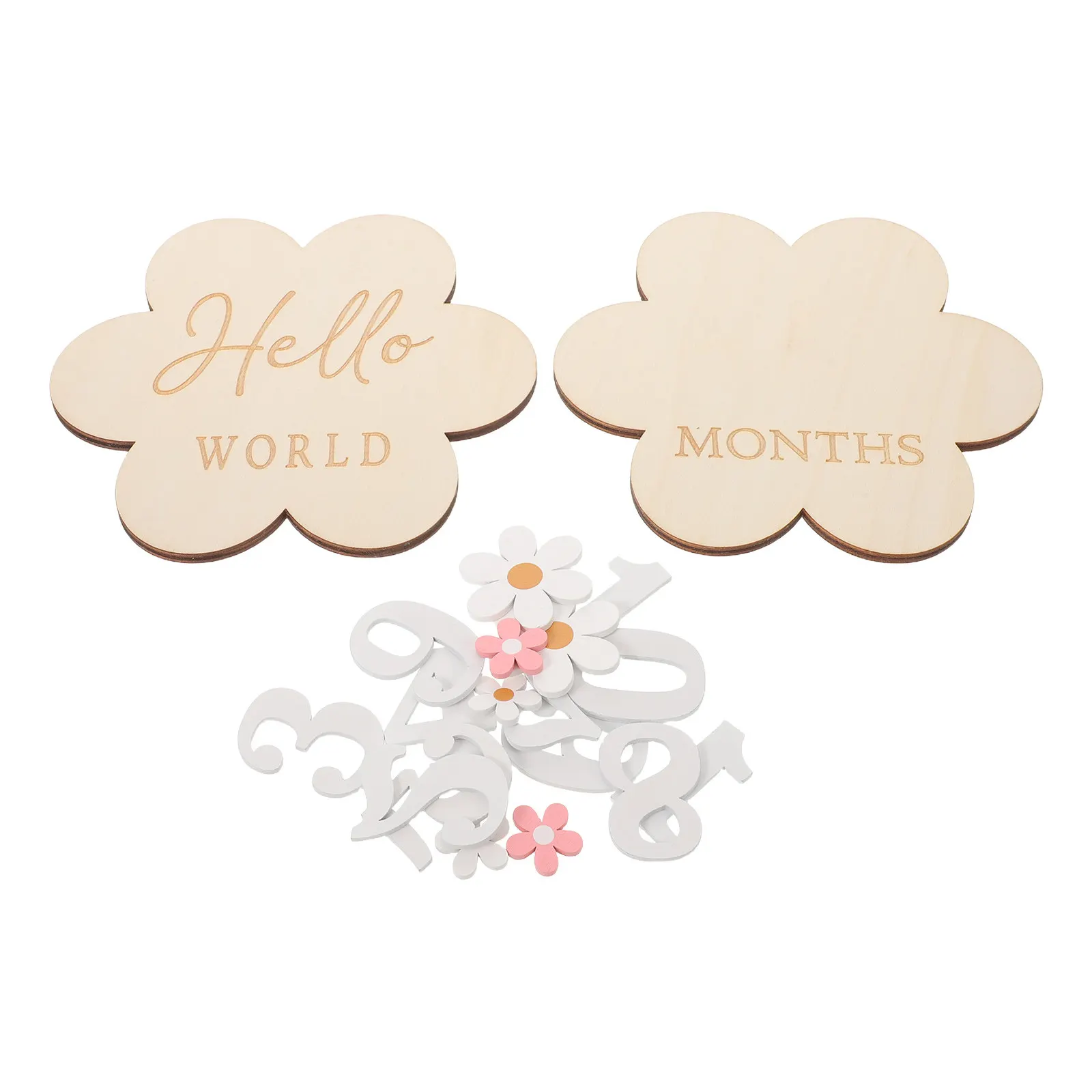 1Set Wooden Monthly Baby Milestone Cards Flower Theme Newborn Photo Props Growth Announcement Signs Baby Shower Keepsake Month