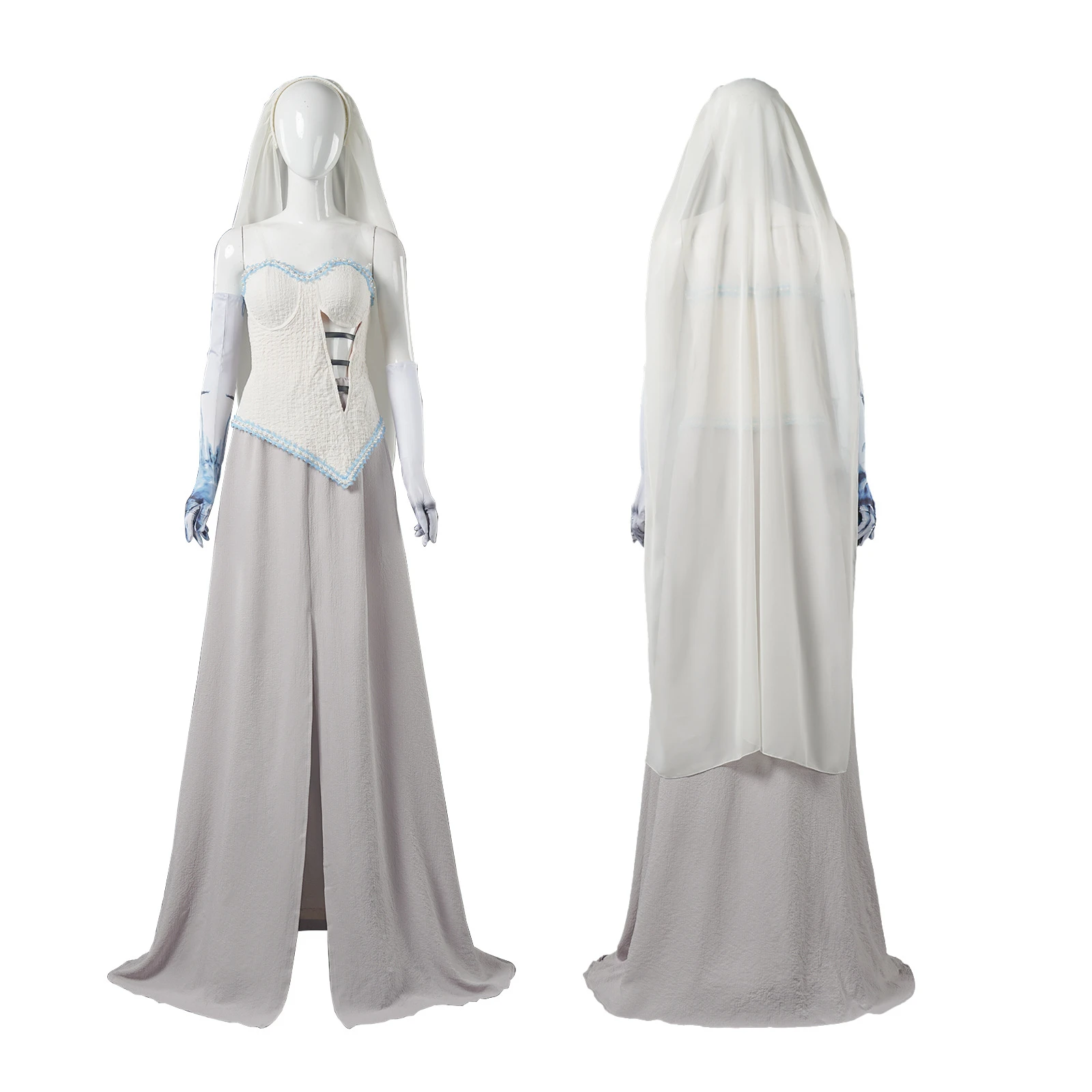 

Horror Movie Birde Emelie Cosplay Costume Uniform Disguised Wedding Dress with Veil Halloween Party Outfits for Women Girls ﻿