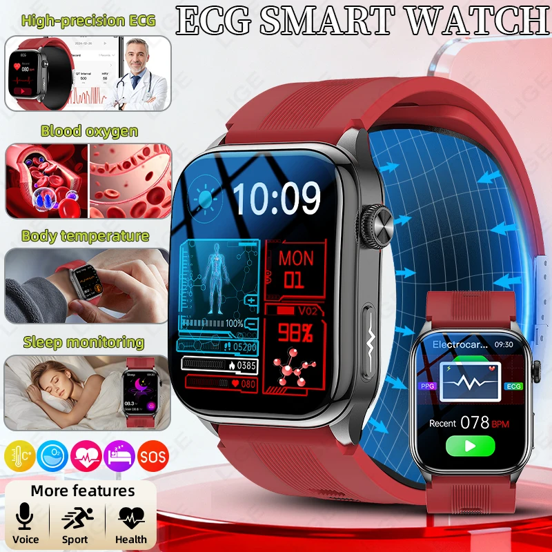 

Смарт-часы LIGE ECG с воздушной помпой и датчиком давления, AMOLED-дисплей 2,06 дюйма, точное измерение артериального давления, для мужчин и женщин, новинка 2026 года