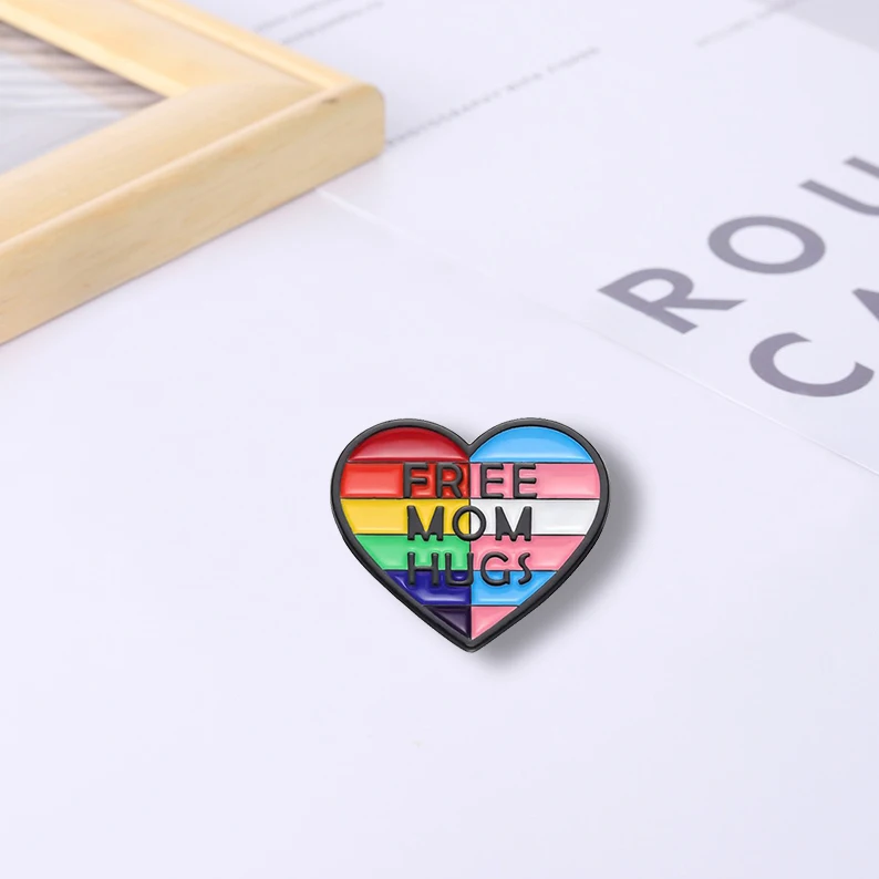 Lgbt Enamel Pin for Women and Men, Rainbow Heart, Free Mom Hugs, Pride Brooch, Custom Gift, Metal Badge Lapel, Jewelry Backpack