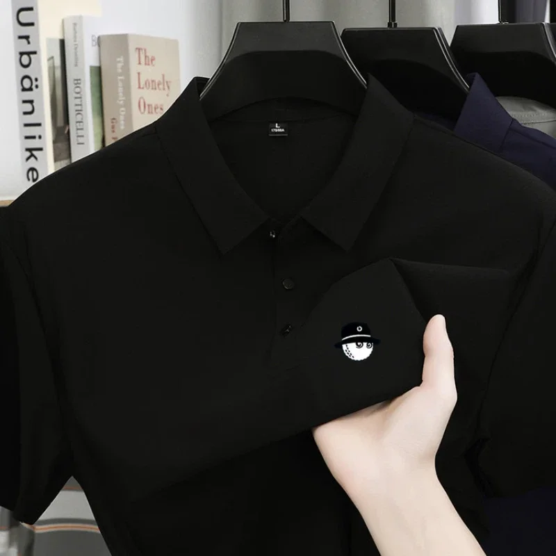 Golf-Poloshirt, kurzärmelig, Herrenmode, bedrucktes Oberteil, Sommer, neu, bequem, atmungsaktiv, sportlich, lässig, Patchwork-T-Shirt. – Detail 2