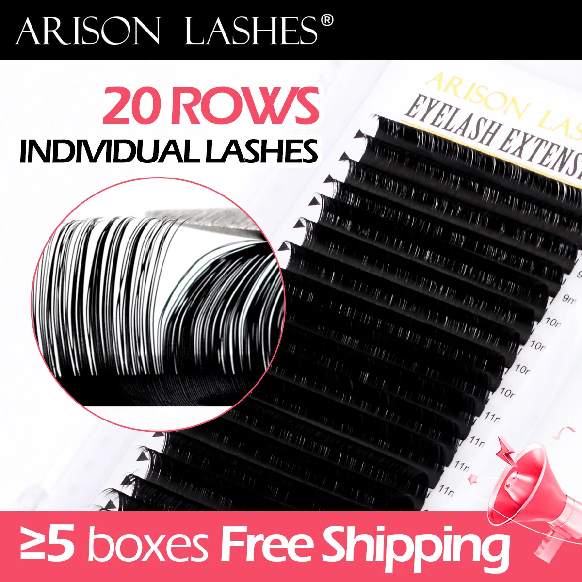 ARISON 8~16mm 20Rows Classic Individual Lashes C/D Soft Natural Synthetic Mink False Eyelash Professional Eyelash Extensions