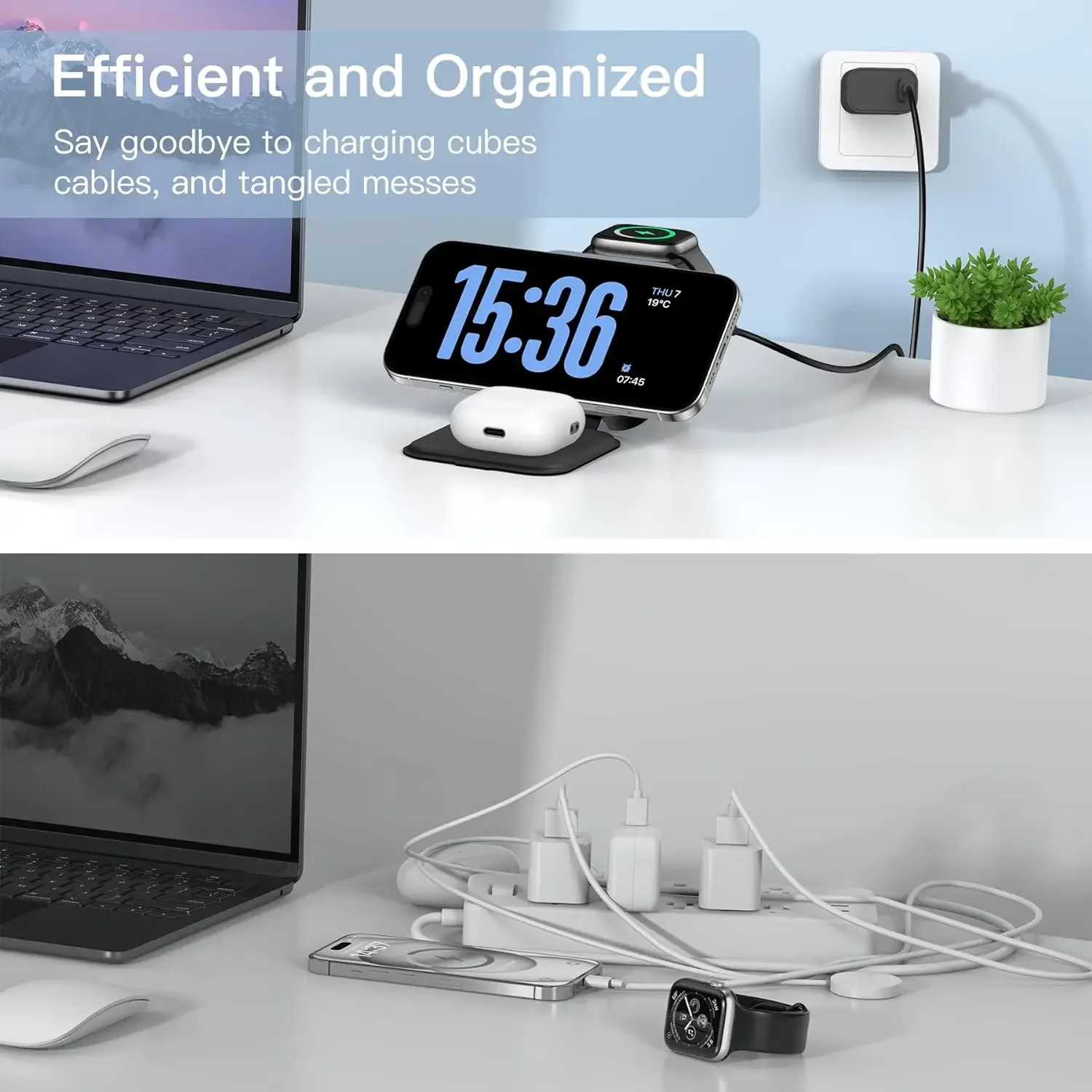Foldable Magnetic Wireless Charger Stand for Magsafe IPhone 15 14 13 12 Apple Watch 8 7 Airpods Pro 3 in 1 Fast Charging Station