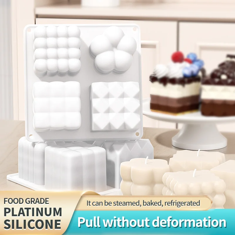 6-Cavity Silicone Different Bubble Cube Molds for Baking Chocolate Mousse Cake Jello Ice Cream Soap Wax, Nonstick, Flexible