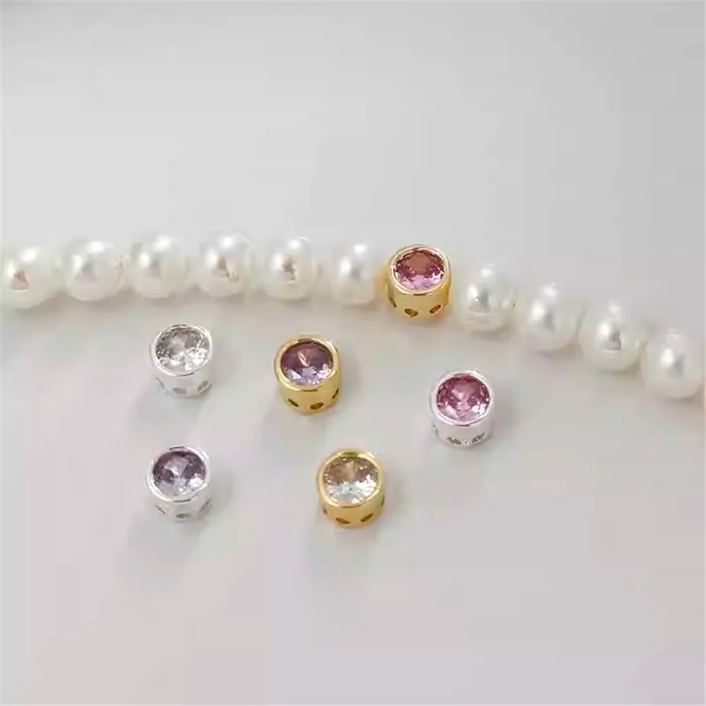 

Silver 14K Gold-encrued with Zirconium Round Flat Spacer Beads Loose Beads Handcrafted DIY Beaded Round Jewelry Accessories