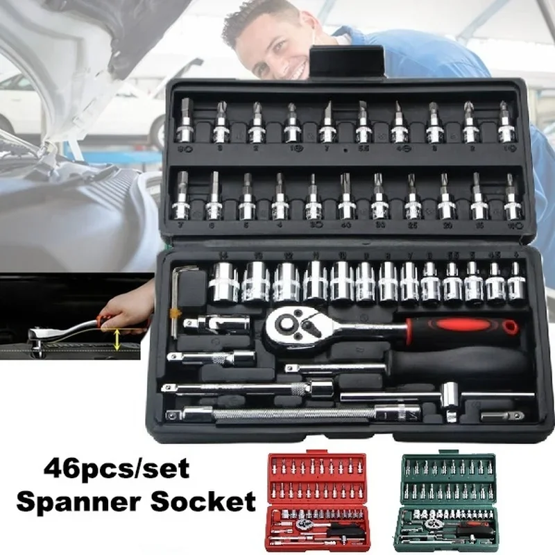 

46pcs Screwdriver Ratchet Set Carbon Steel Combination Set Wrench Socket Spanner Kit Household Motorcycle Car Repair Tool