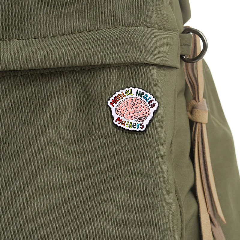 Colorful Enamel Brain Letter Pins Mental Health Matters Words Brooches