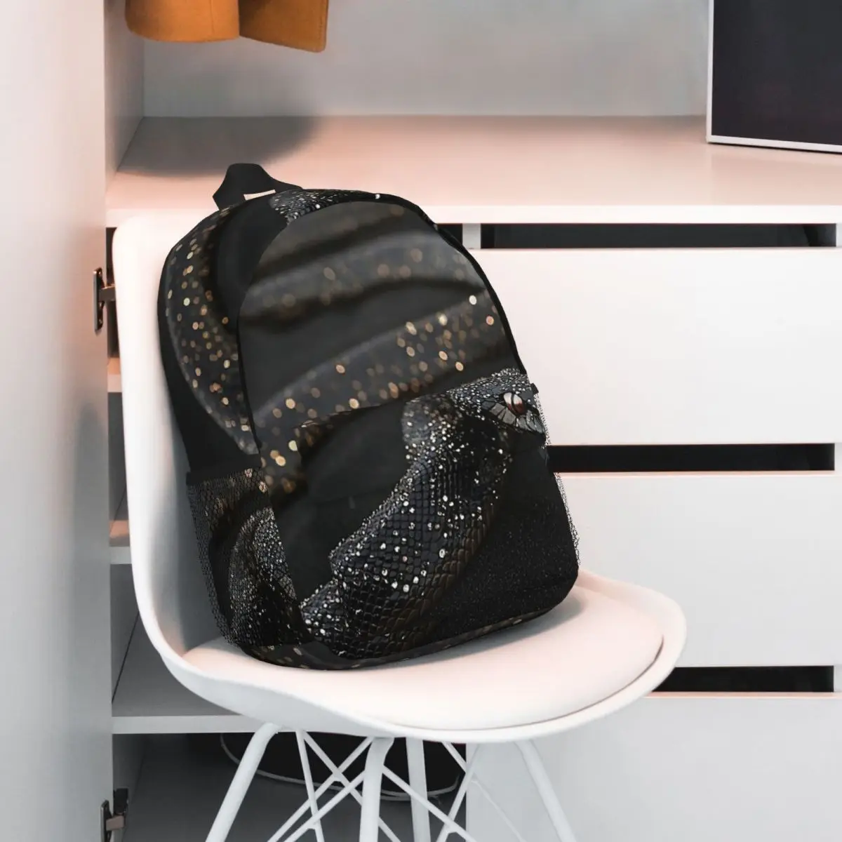 Black Sparkling Diamond Snake Backpack Student BookBag Kids School Bag Laptop Shoulder Bags for Men Women
