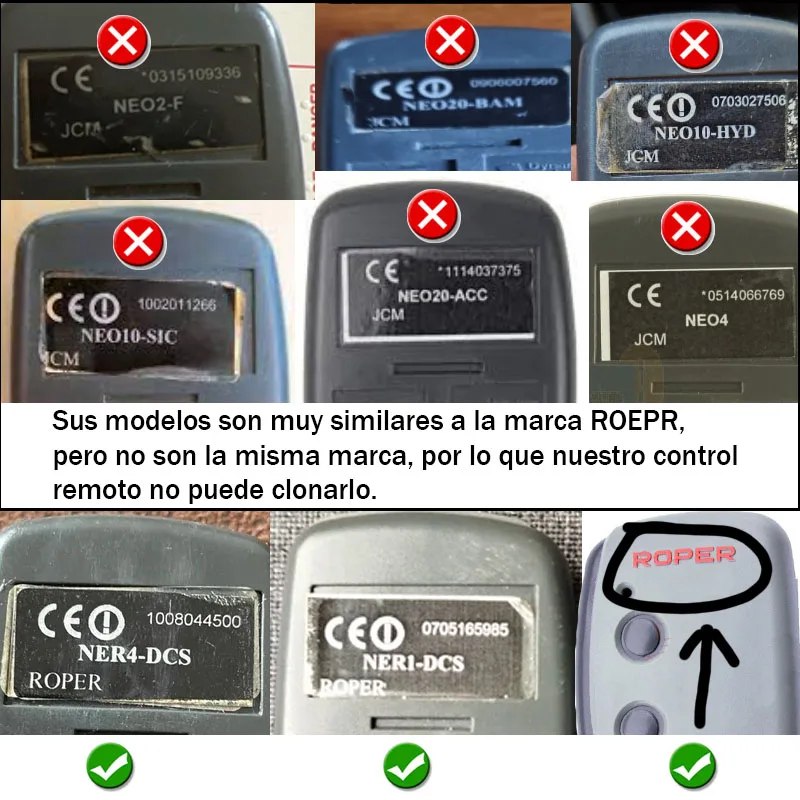 ROPER NEO NER1DCS NEO10 NER2DCS NEO20 Télécommande de porte de garage 433,92 MHz Rolling Code ROPER Télécommande Duplicateur Ouvre-porte