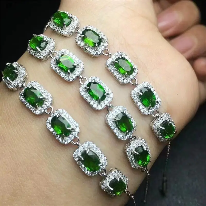 S925 Natural Faceted Diopside Bracelet Gemstone Crystal Healing Gemstone Bracelet Fashion Jewelry Gift 1PCS