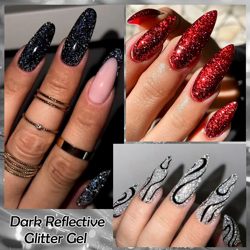 MEET ACROSS 7ml Red Series  Reflective Glitter Gel Nail Polish Autumn And Winter Series Semi Permanent UV DIY Nail Art For Manic