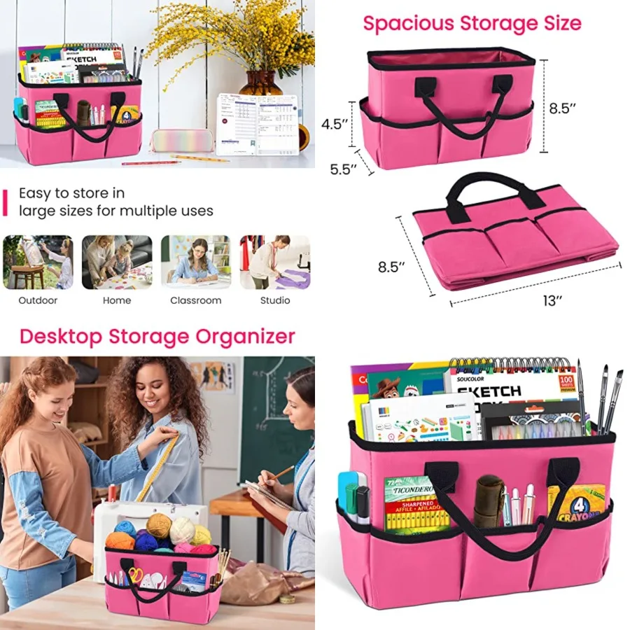 

Настольная сумка-органайзер для учителя: для художественных принадлежностей, книг, канцелярии, организации рабочего стола, хранения косметики, с ручкой